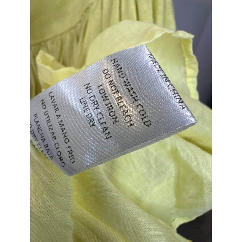 Mable Butter Yellow Linen Blend Puff Sleeve Mini Dress Large Babydoll Coquette - Picture 11 of 16